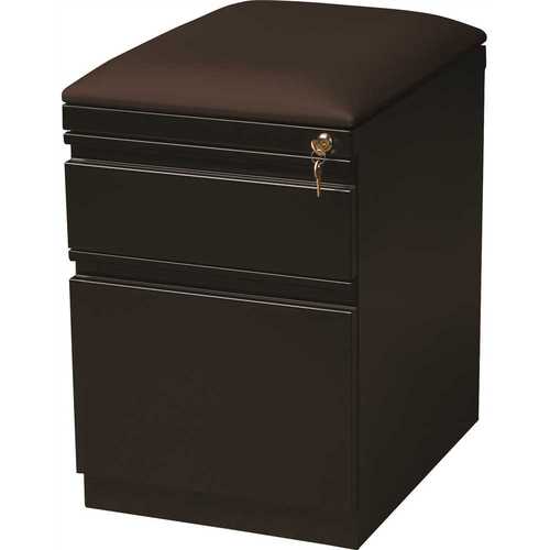 20 in. D Black Mobile Pedestal with Full Width Pull and Seat Cushion