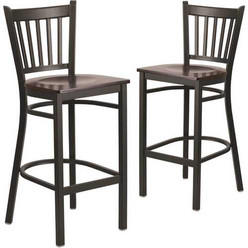 28.75 in. Walnut Wood Seat/Black Metal Frame Bar Stool