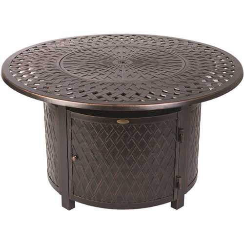 Verona 42 in. x 24 in. Round Aluminum LPG Fire Pit Table in Antique Bronze with Vinyl Cover