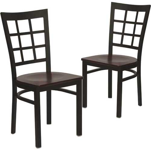 Mahogany Wood Seat/Black Metal Frame Restaurant Chairs