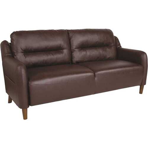 70 in. Brown Faux Leather 3-Seater Bridgewater Sofa with Round Arms