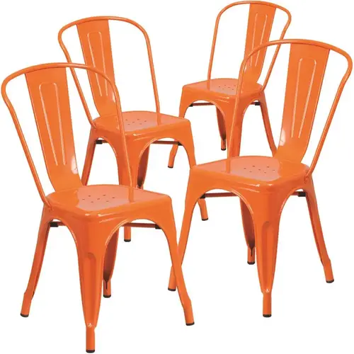 Stackable Metal Outdoor Dining Chair in Orange