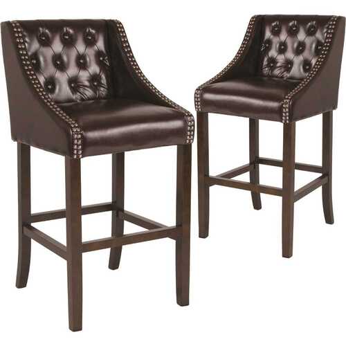 42 in. Brown Leather Bar Stool Walnut