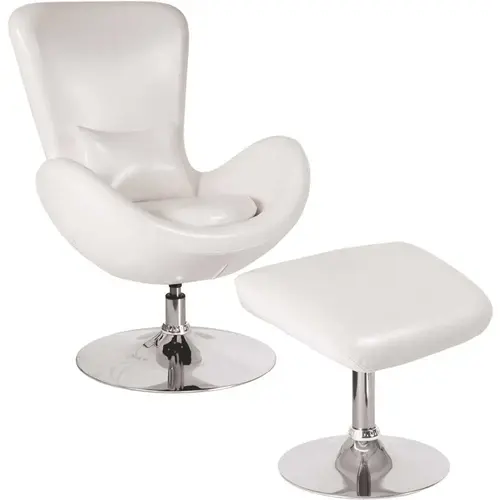 White Leather Chair and Ottoman Set