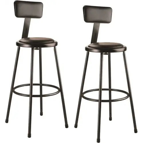 30 in. Black Heavy Duty Steel Frame Vinyl Padded Stool with Backrest