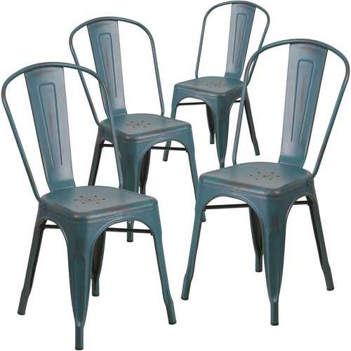 Stackable Metal Outdoor Dining Chair in Kelly Blue-Teal