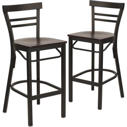 27.125 in. Mahogany Wood Seat/Black Metal Frame Bar Stool