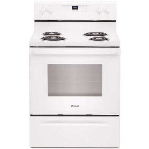 30 in. 4.8 cu. ft. 4-Burner Electric Range with Keep Warm Setting in White with Storage Drawer