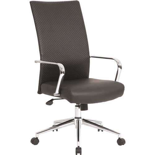 BOSS Black High Back Vinyl Executive Chair with Chrome Finish Frame - Pneuatic Lift