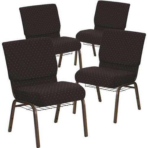 21 in. Black Dot Patterned Fabric/Gold Vein Frame Church Chair