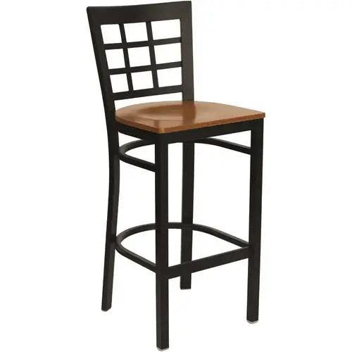 HERCULES Series 27.125 in. Cherry Wood Seat/Black Metal Frame Bar Stool