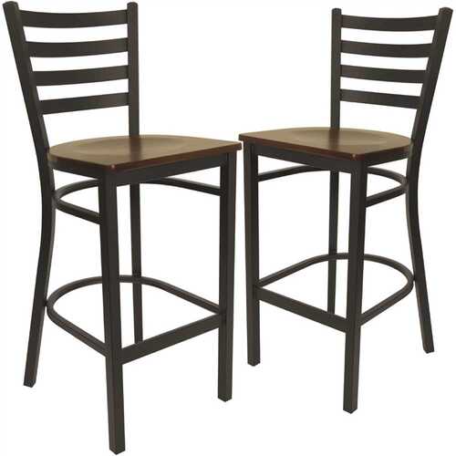 28.75 in. Mahogany Wood Seat/Black Metal Frame Bar Stool