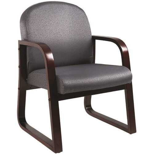 BOSS Office Products B9570-GY Gray Fabric Guest Chair, Mahogany Solid Wood Finish