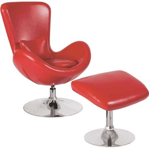 Red Leather Chair and Ottoman Set