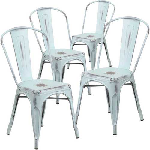 Stackable Metal Outdoor Dining Chair in Green-Blue