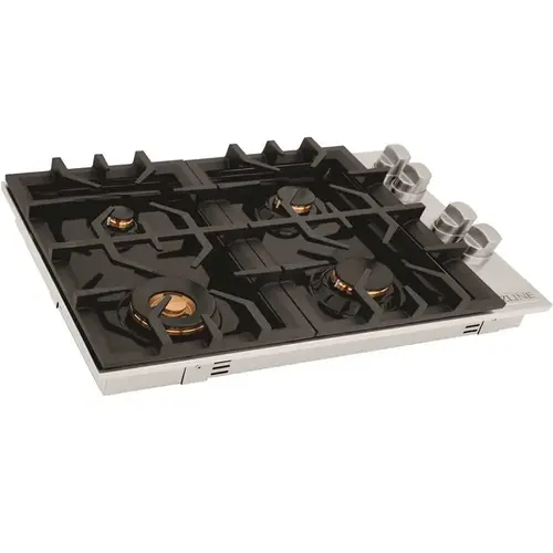 30 in. 4 Burner Top Control Porcelain Gas Cooktop with Brass Burners in Stainless Steel