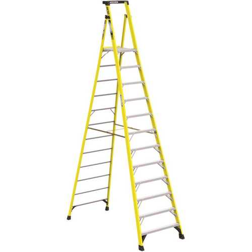 WERNERCO PD7312 12 ft. Fiberglass Platform Step Ladder (18 ft. H Reach), 375 lbs. Load Capacity Type IAA