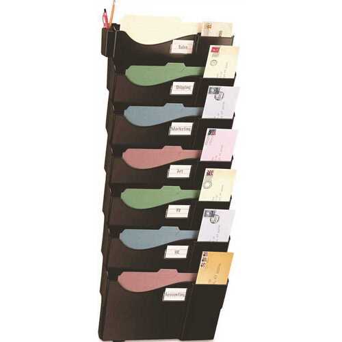 OIC OIC21726 38.3 in. x 16.6 in. x 4.8 in. 7-Pockets Plastic Wall Filing System, Black