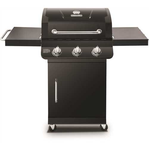 Premier 3-Burner Propane Gas Grill in Black with Folding Side Tables