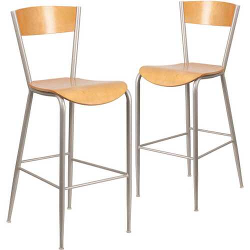 29.5 in. Natural Wood Seat/Silver Frame Bar Stool