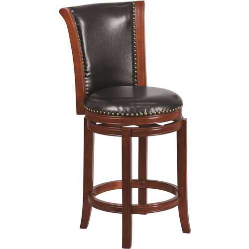 Carnegy Avenue CGA-TA-185061-DA-HD 26 in. High Dark Chestnut Wood Counter Height Stool with Panel Back and Black Leather Swivel Seat Color/Finish Family