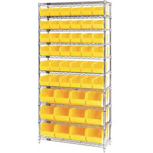 QUANTUM STORAGE SYSTEMS WR10-230240YL Giant Open Hopper 36 in. x 14 in. x 74 in. Wire Chrome Heavy Duty 10-Tier Industrial Shelving Unit