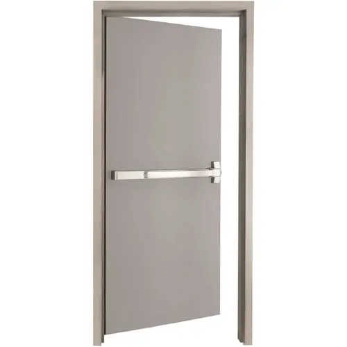 36 in. x 84 in. Fire-Rated Gray Left-Hand Flush Steel Commercial Door with Panic Bar, Knock Down Frame and Hardware Galvanneal