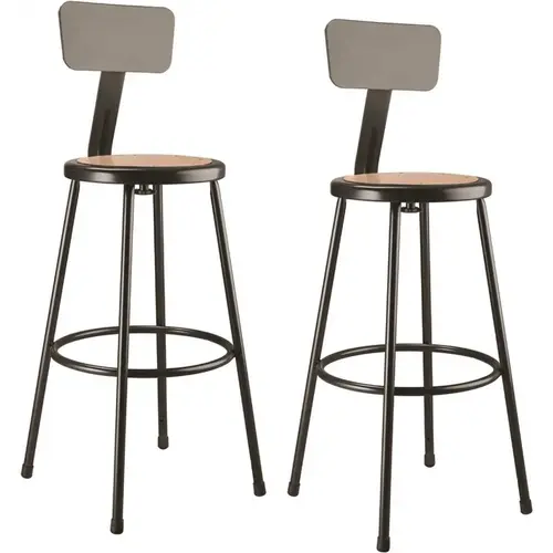 30 in. Black Heavy Duty Steel Frame Stool With Backrest and Masonite Seat