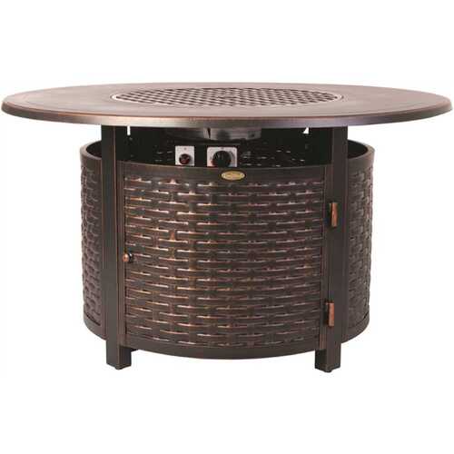 Fire Sense 62373 Florence 44 in. x 24 in. Round Aluminum Propane Fire Pit Table in Antique Bronze with Vinyl Cover