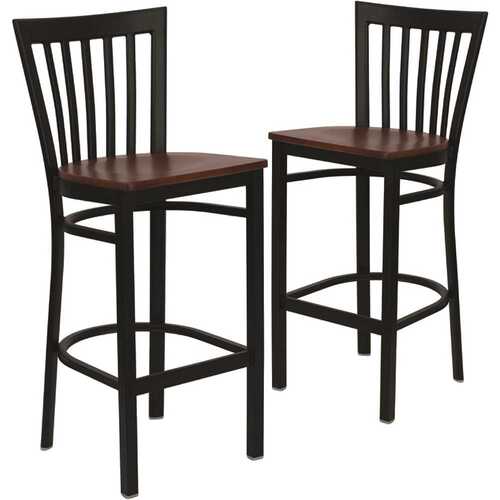 29 in. Cherry Wood Seat/Black Metal Frame Bar Stool