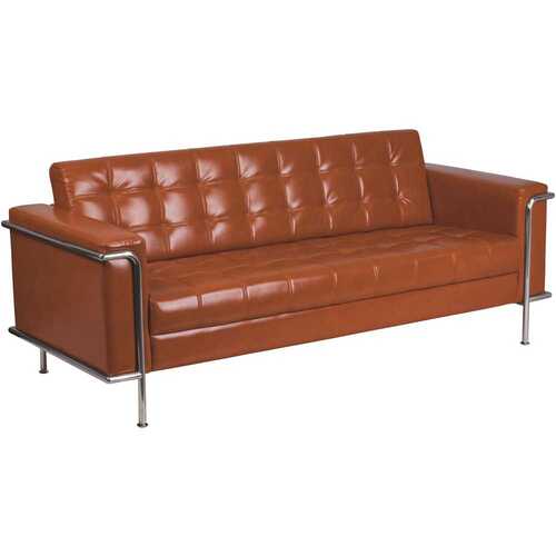 81 in. Cognac Faux Leather 4-Seater Bridgewater Sofa with Stainless Steel Frame