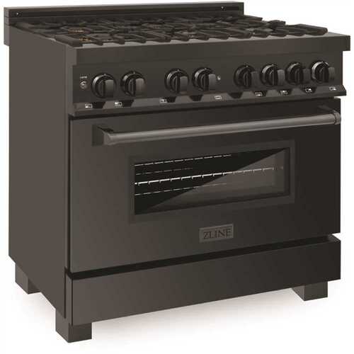 ZLINE Kitchen and Bath RAB-BR-36 36 in. 6-Burner Dual Fuel Range with Brass Burners in Black Stainless Steel