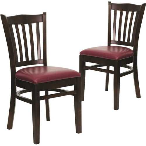 Burgundy Vinyl Seat/Walnut Wood Frame Restaurant Chairs