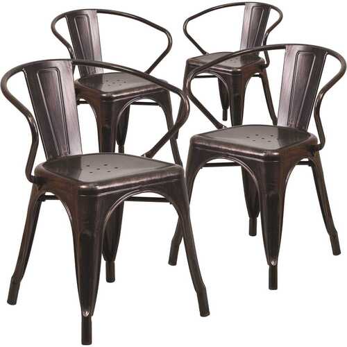 Stackable Metal Outdoor Dining Chair in Black-Antique Gold