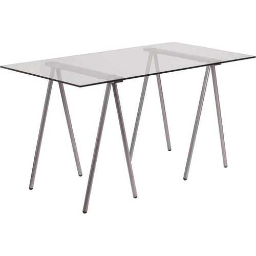 Flash Furniture CGA-NAN-9467-CL-HD 55 in. Rectangular Clear/Chrome Writing Desks with Glass Top