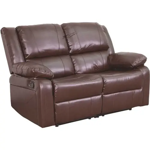 56 in. Brown Faux Leather 2-Seater Reclining Loveseat with Flared Arms