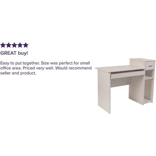 42 in. White Rectangular 1 -Drawer Computer Desk with Keyboard Tray