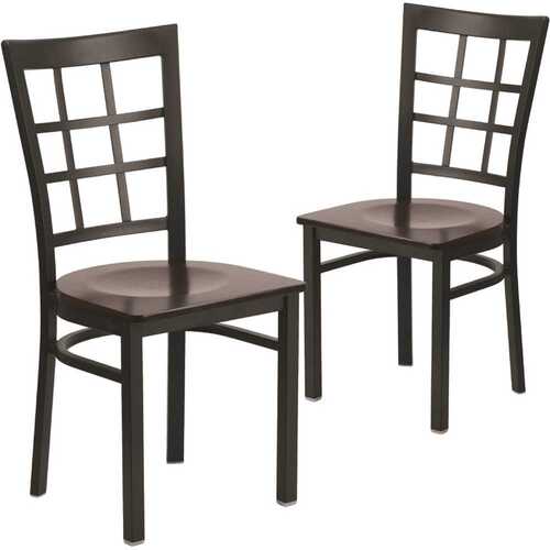 Walnut Wood Seat/Black Metal Frame Restaurant Chairs