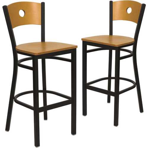 29.75 in. Natural Wood Back/Natural Wood Seat/Black Metal Frame Bar Stool