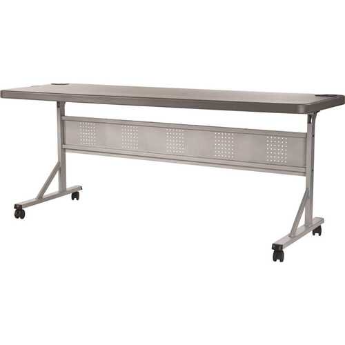 NPS 24 in. x 72 in. Charcoal Plastic Slate HDPE Blow Molded Flip-N-Store Training Folding Table Gray