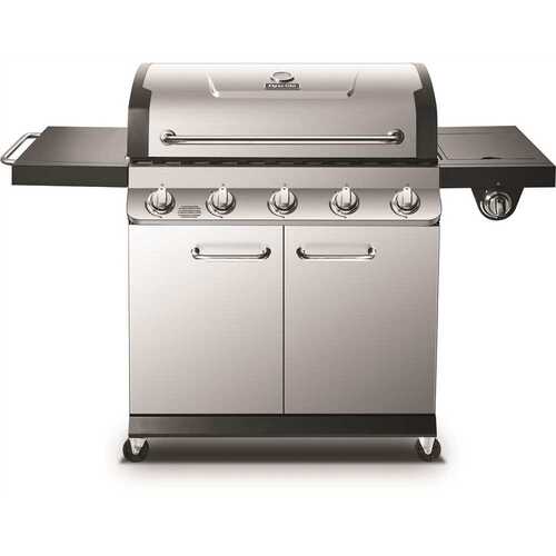 Premier 5-Burner Propane Gas Grill in Stainless Steel with Side Burner