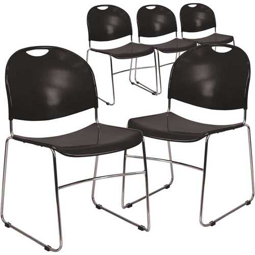 Carnegy Avenue CGA-RUT-156581-BL-HD Black Plastic/Chrome Frame Plastic Stack Chairs