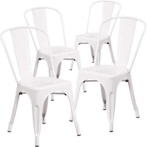 Stackable Metal Outdoor Dining Chair in White