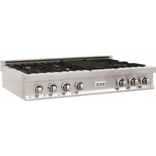 ZLINE Kitchen and Bath RT48 48 in. 7 Burner Front Control Gas Cooktop in Stainless Steel with Griddle