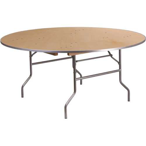 66 in. Natural Wood Tabletop Metal Frame Folding Table Brown