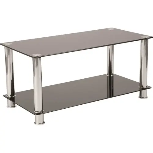 36 in. Black Medium Rectangle Glass Coffee Table with Shelf