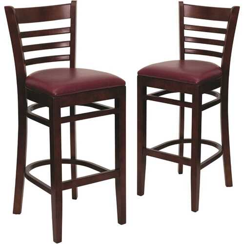 31 in. Burgundy Vinyl Seat/Mahogany Wood Frame Bar Stool