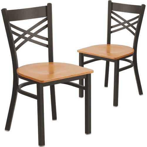 Natural Wood Seat/Black Metal Frame Restaurant Chairs