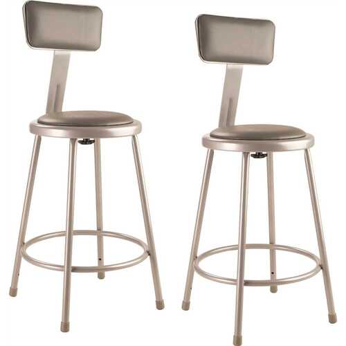 National Public Seating 6424B/2 24 in. Heavy Duty Grey Vinyl Padded Steel Stool with Backrest