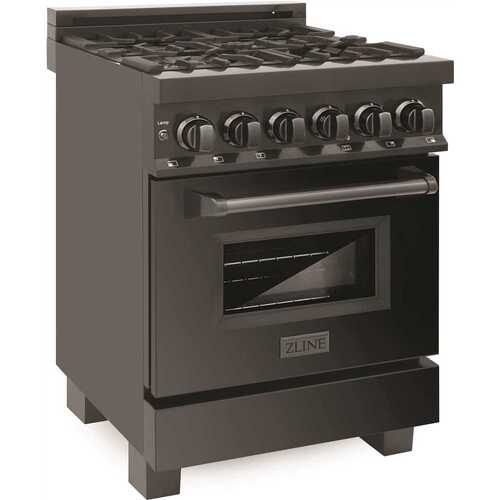 ZLINE Kitchen and Bath RAB-24 24 in. 4 Burner Dual Fuel Range in Black Stainless Steel